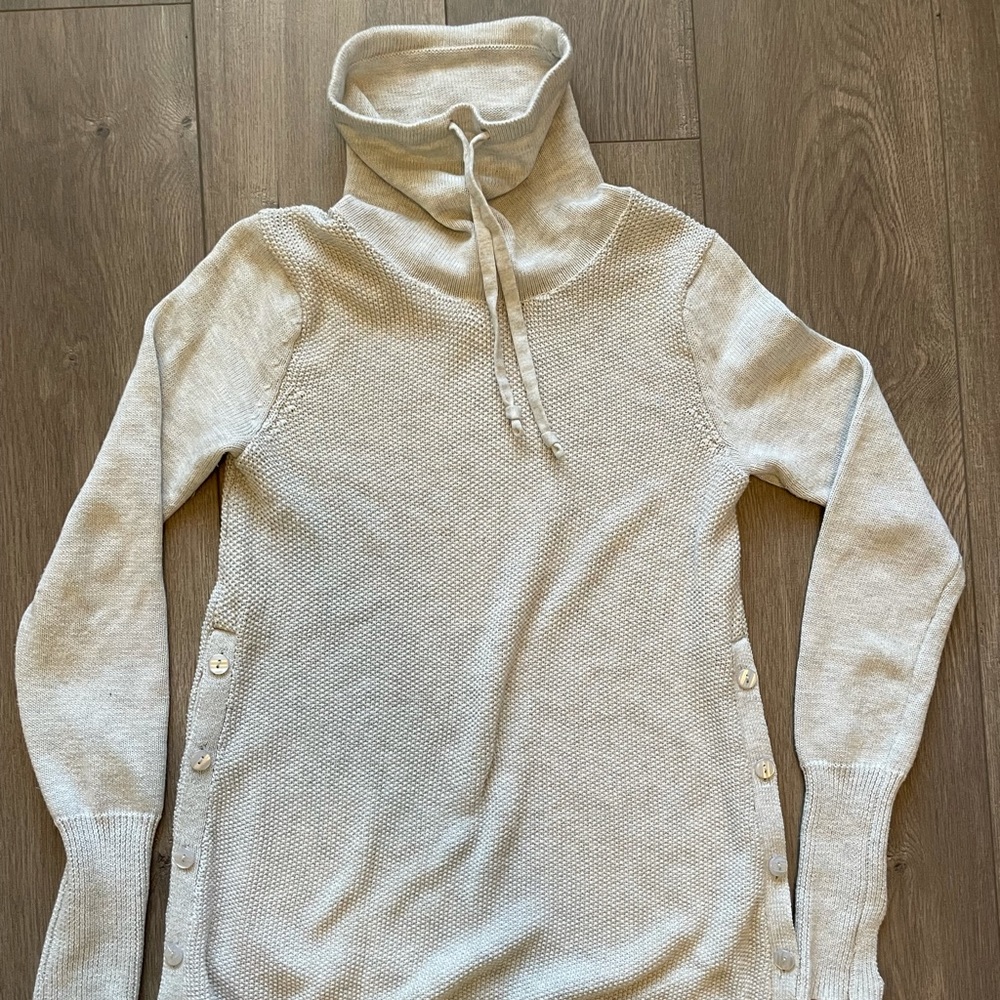 Cowl, knit sweatshirt with side button closure